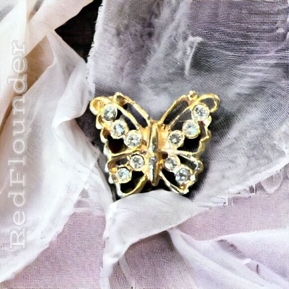 Vintage Gold Tone & Clear Rhinestone Pin - Picture 5 of 10